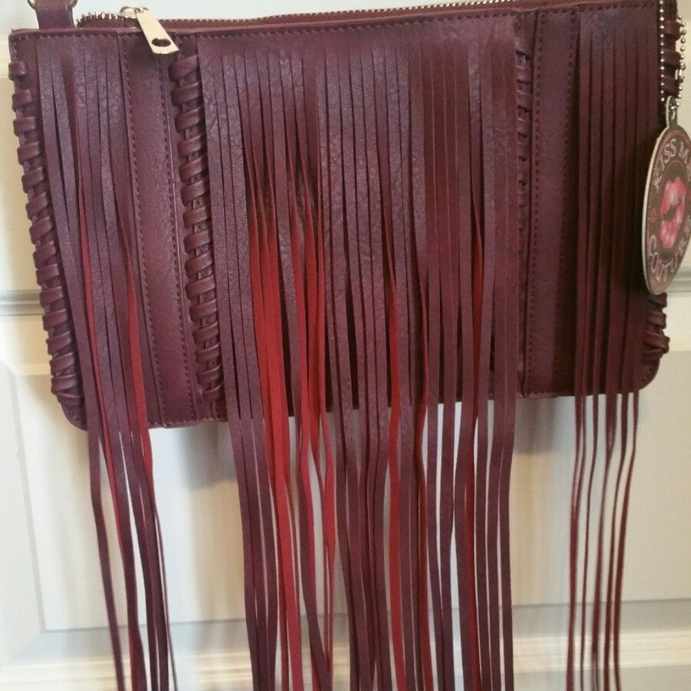 KISS ME COUTURE BURGANDY FRINGE PURSE
